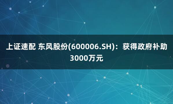 上证速配 东风股份(600006.SH)：获得政府补助3000万元